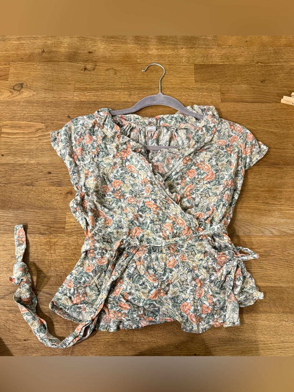 Old Navy Peach Floral Wrap Top